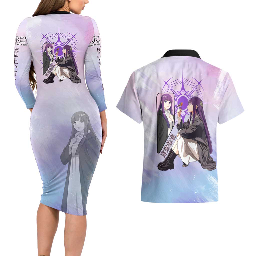 Fern Frieren Beyond Journey’s End Couples Matching Long Sleeve Bodycon Dress and Hawaiian Shirt Anime Pastel Aesthetic