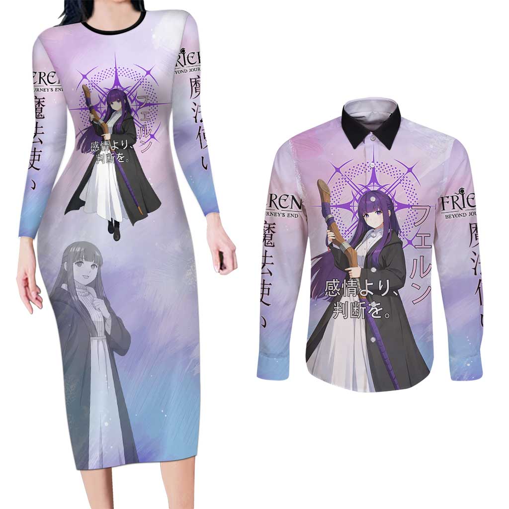Fern Frieren Beyond Journey’s End Couples Matching Long Sleeve Bodycon Dress and Long Sleeve Button Shirt Anime Pastel Aesthetic