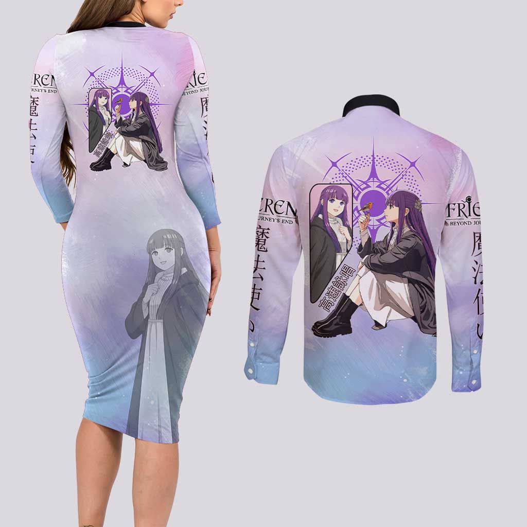 Fern Frieren Beyond Journey’s End Couples Matching Long Sleeve Bodycon Dress and Long Sleeve Button Shirt Anime Pastel Aesthetic