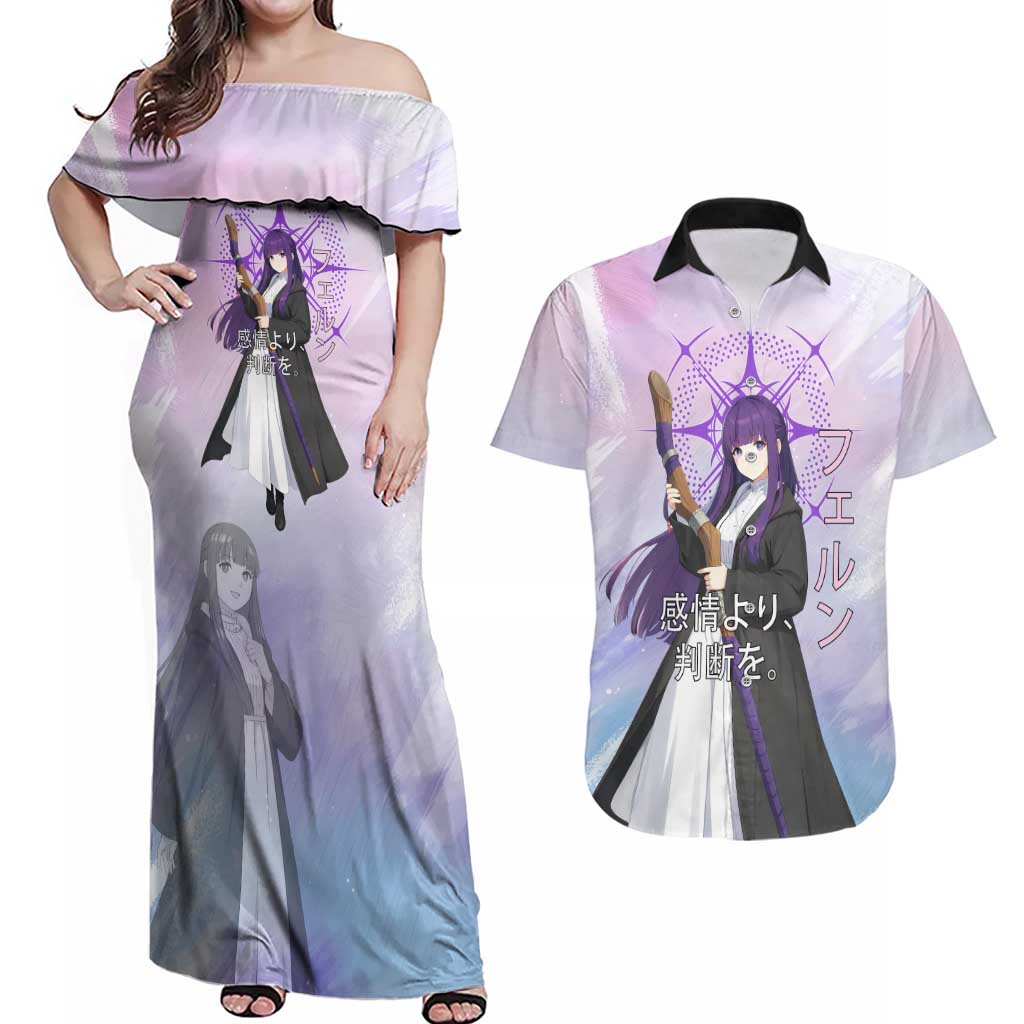 Fern Frieren Beyond Journey’s End Couples Matching Off Shoulder Maxi Dress and Hawaiian Shirt Anime Pastel Aesthetic