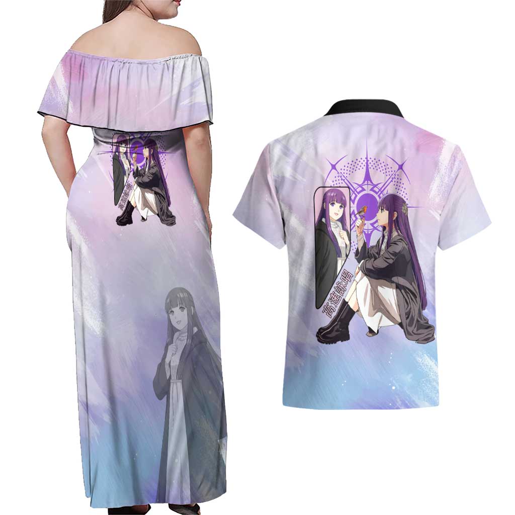 Fern Frieren Beyond Journey’s End Couples Matching Off Shoulder Maxi Dress and Hawaiian Shirt Anime Pastel Aesthetic