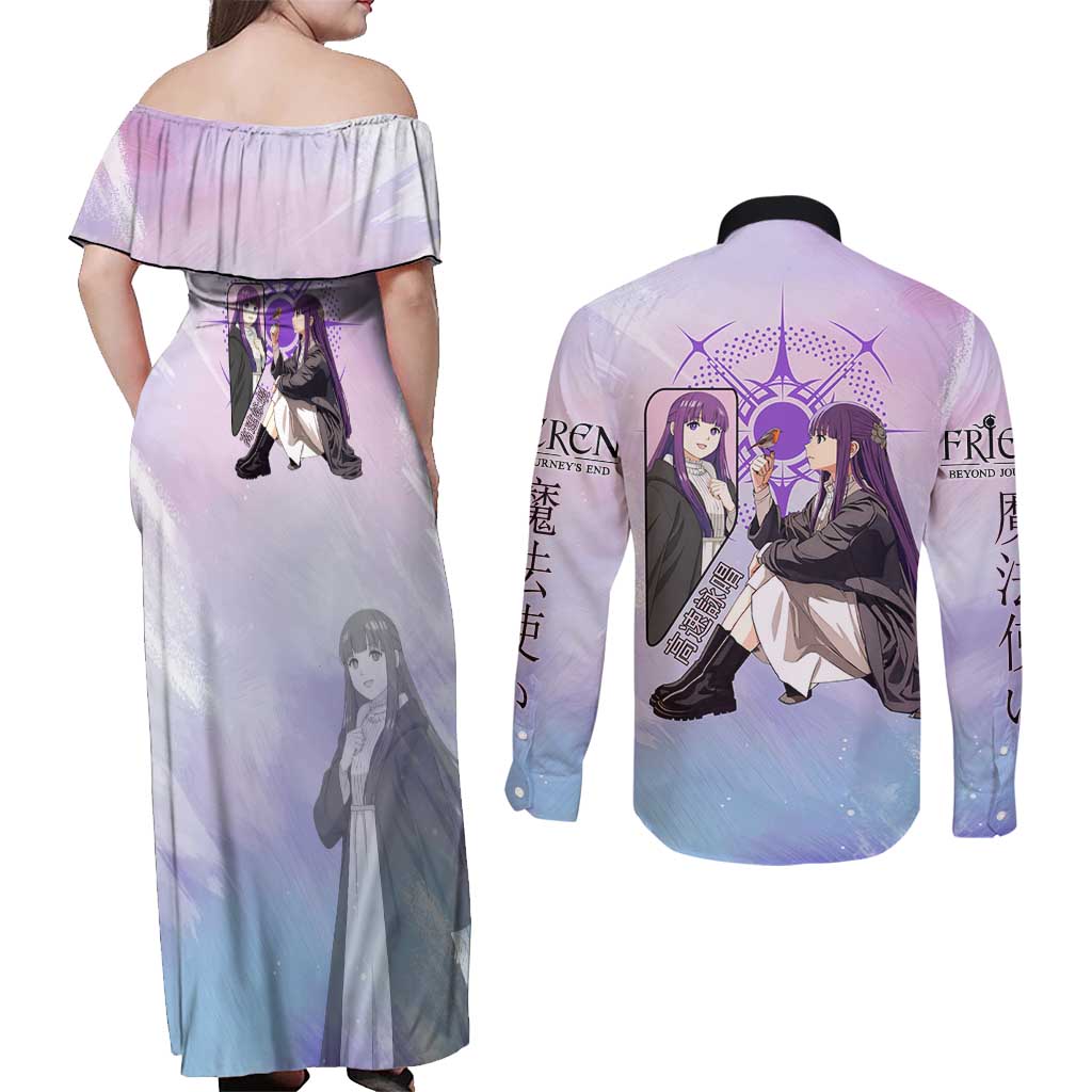 Fern Frieren Beyond Journey’s End Couples Matching Off Shoulder Maxi Dress and Long Sleeve Button Shirt Anime Pastel Aesthetic
