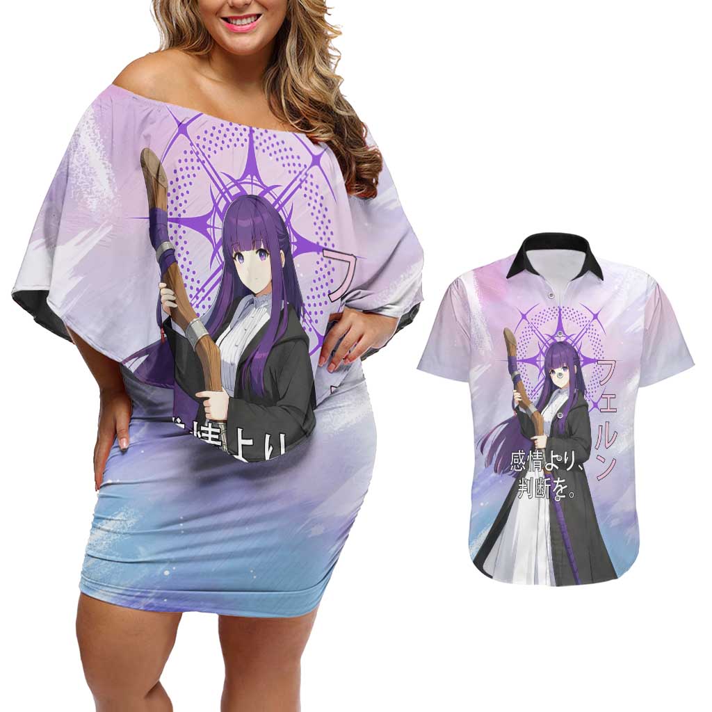 Fern Frieren Beyond Journey’s End Couples Matching Off Shoulder Short Dress and Hawaiian Shirt Anime Pastel Aesthetic