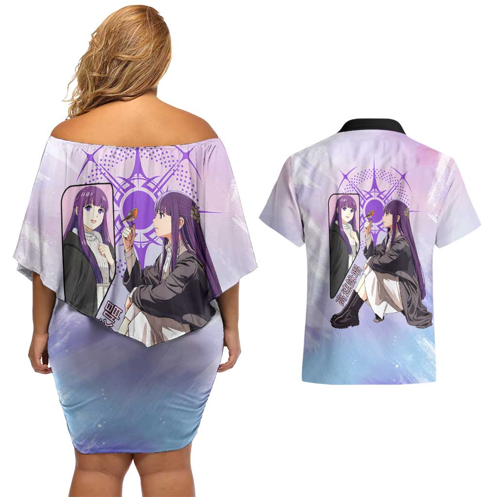 Fern Frieren Beyond Journey’s End Couples Matching Off Shoulder Short Dress and Hawaiian Shirt Anime Pastel Aesthetic