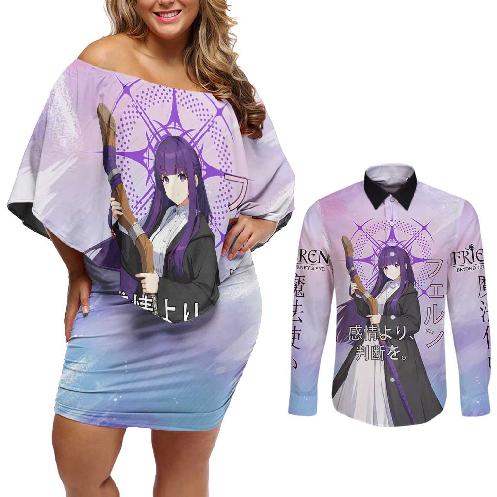 Fern Frieren Beyond Journey’s End Couples Matching Off Shoulder Short Dress and Long Sleeve Button Shirt Anime Pastel Aesthetic