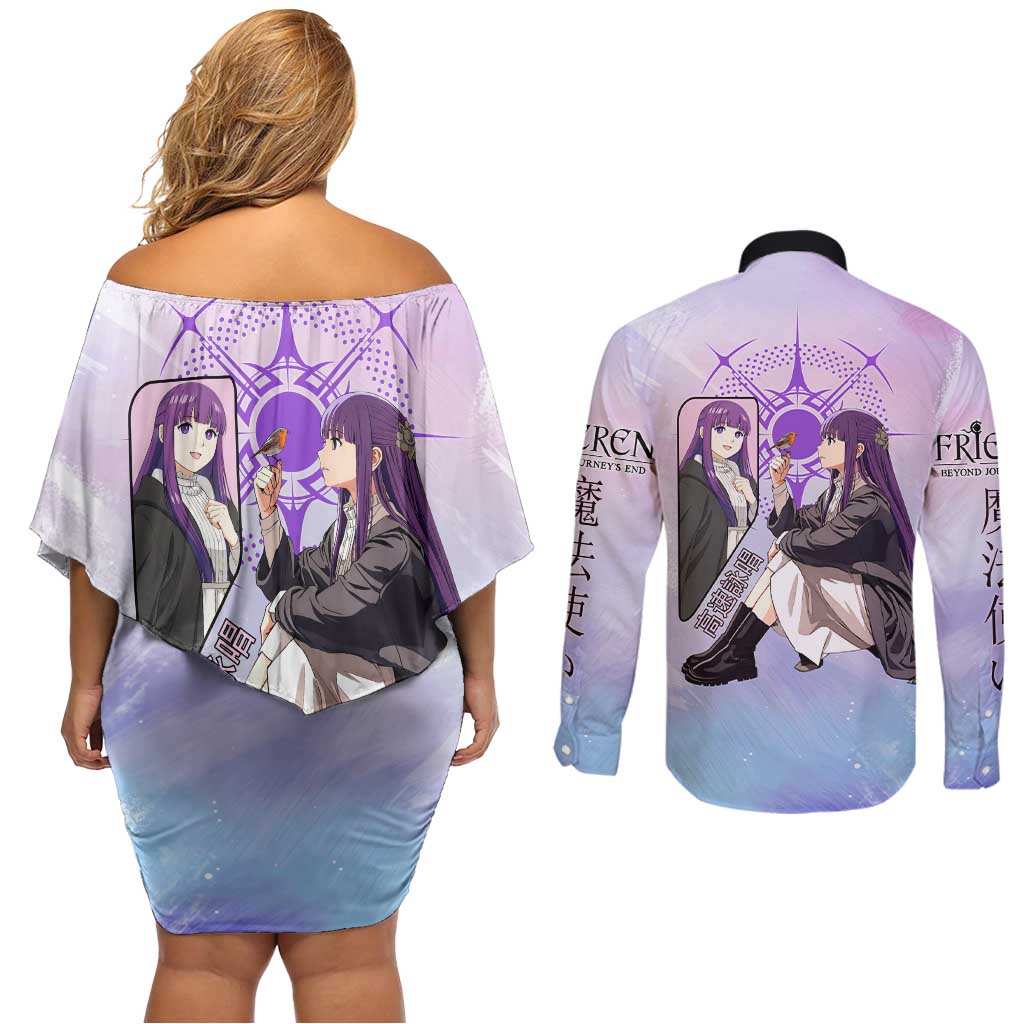 Fern Frieren Beyond Journey’s End Couples Matching Off Shoulder Short Dress and Long Sleeve Button Shirt Anime Pastel Aesthetic