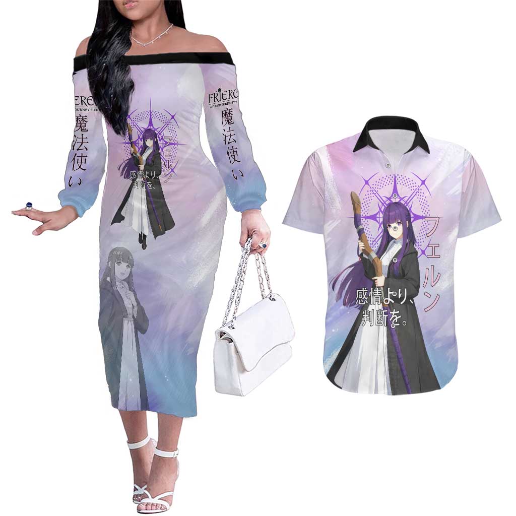 Fern Frieren Beyond Journey’s End Couples Matching Off The Shoulder Long Sleeve Dress and Hawaiian Shirt Anime Pastel Aesthetic