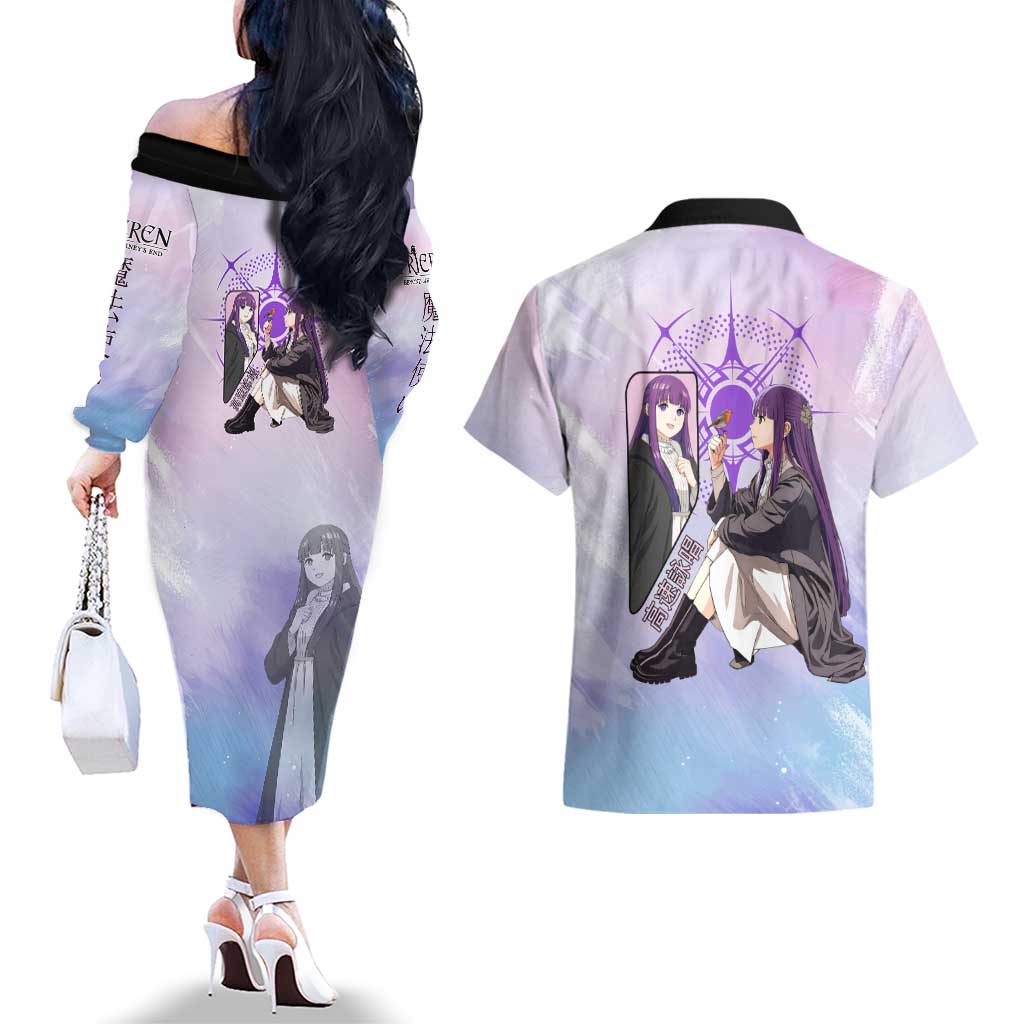 Fern Frieren Beyond Journey’s End Couples Matching Off The Shoulder Long Sleeve Dress and Hawaiian Shirt Anime Pastel Aesthetic