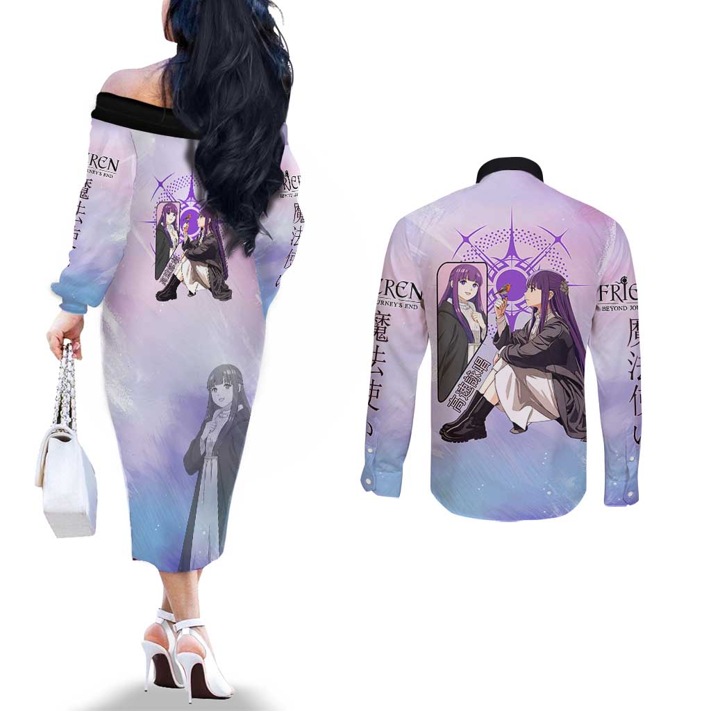 Fern Frieren Beyond Journey’s End Couples Matching Off The Shoulder Long Sleeve Dress and Long Sleeve Button Shirt Anime Pastel Aesthetic