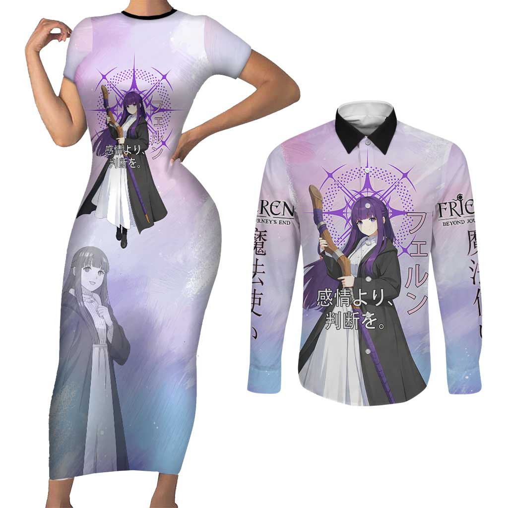 Fern Frieren Beyond Journey’s End Couples Matching Short Sleeve Bodycon Dress and Long Sleeve Button Shirt Anime Pastel Aesthetic