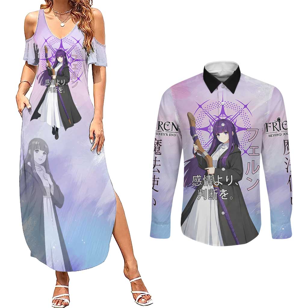 Fern Frieren Beyond Journey’s End Couples Matching Summer Maxi Dress and Long Sleeve Button Shirt Anime Pastel Aesthetic
