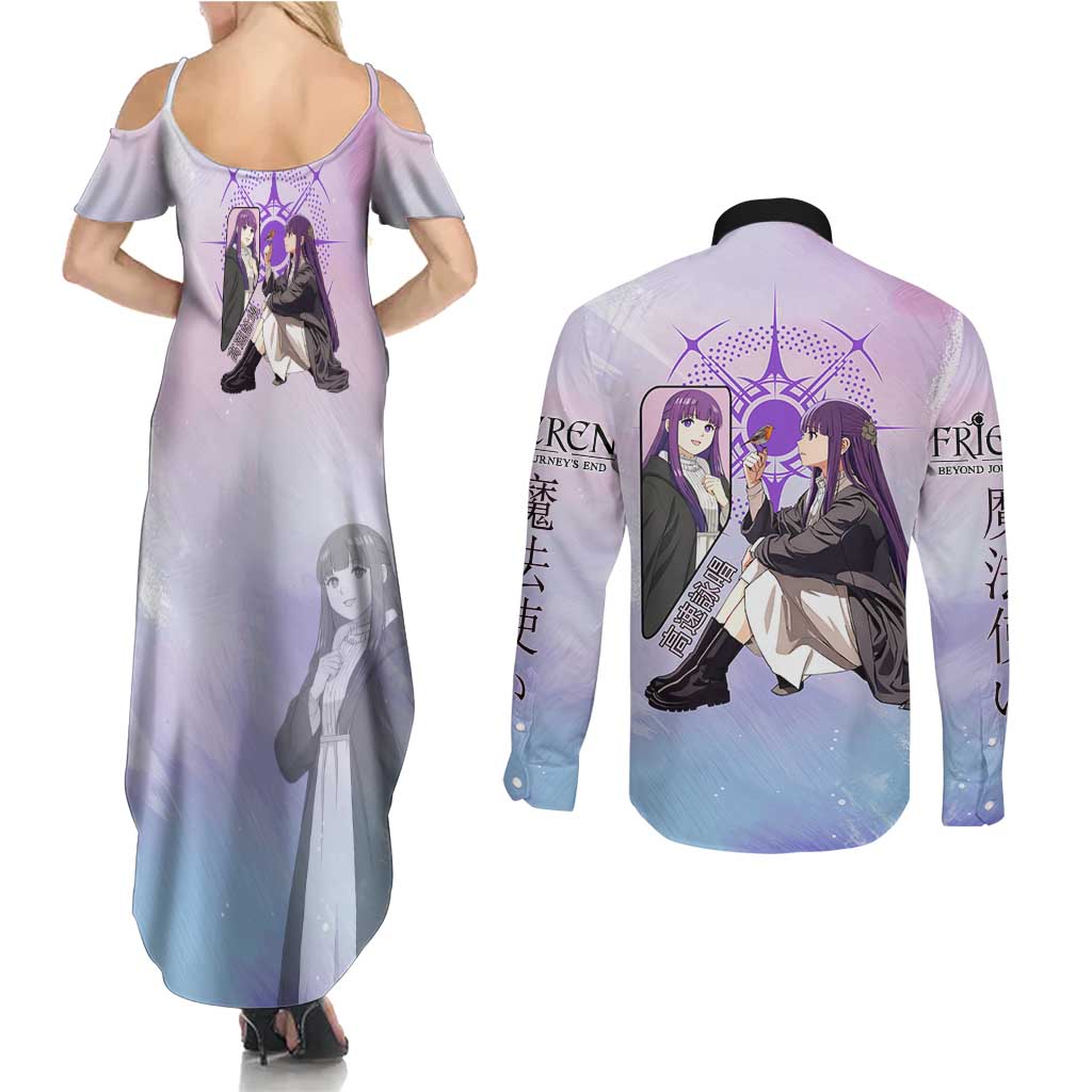 Fern Frieren Beyond Journey’s End Couples Matching Summer Maxi Dress and Long Sleeve Button Shirt Anime Pastel Aesthetic