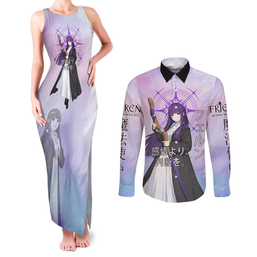 Fern Frieren Beyond Journey’s End Couples Matching Tank Maxi Dress and Long Sleeve Button Shirt Anime Pastel Aesthetic