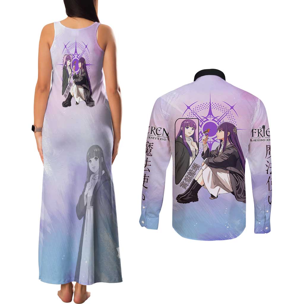 Fern Frieren Beyond Journey’s End Couples Matching Tank Maxi Dress and Long Sleeve Button Shirt Anime Pastel Aesthetic