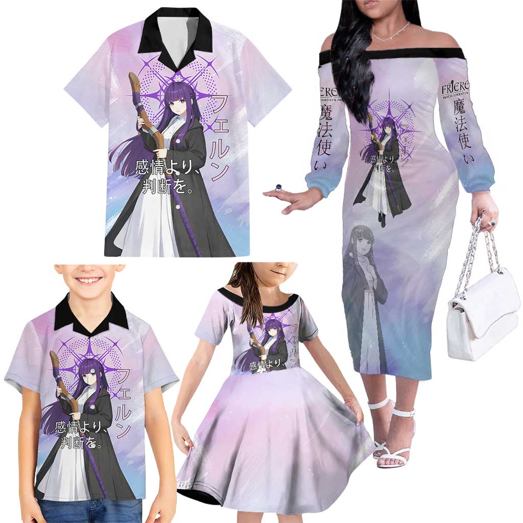 Fern Frieren Beyond Journey’s End Family Matching Off The Shoulder Long Sleeve Dress and Hawaiian Shirt Anime Pastel Aesthetic