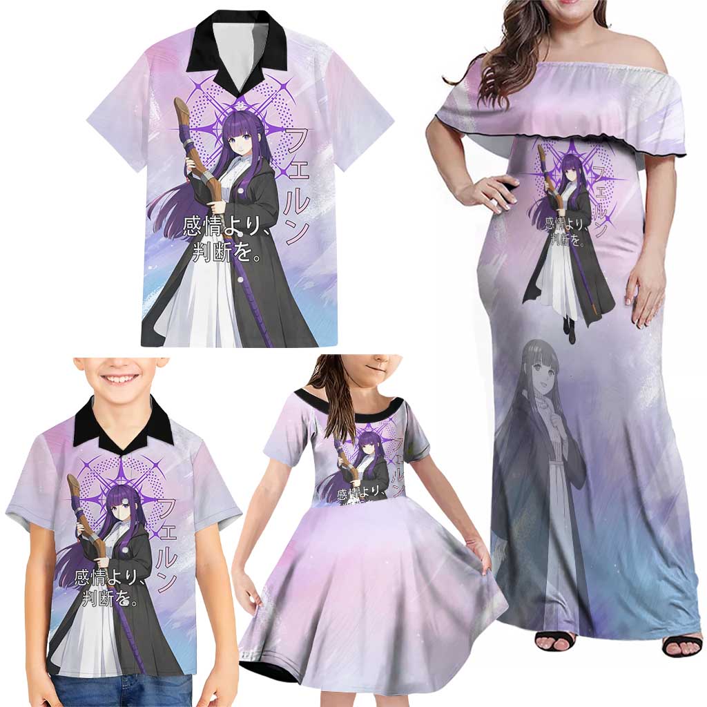 Fern Frieren Beyond Journey’s End Family Matching Off Shoulder Maxi Dress and Hawaiian Shirt Anime Pastel Aesthetic