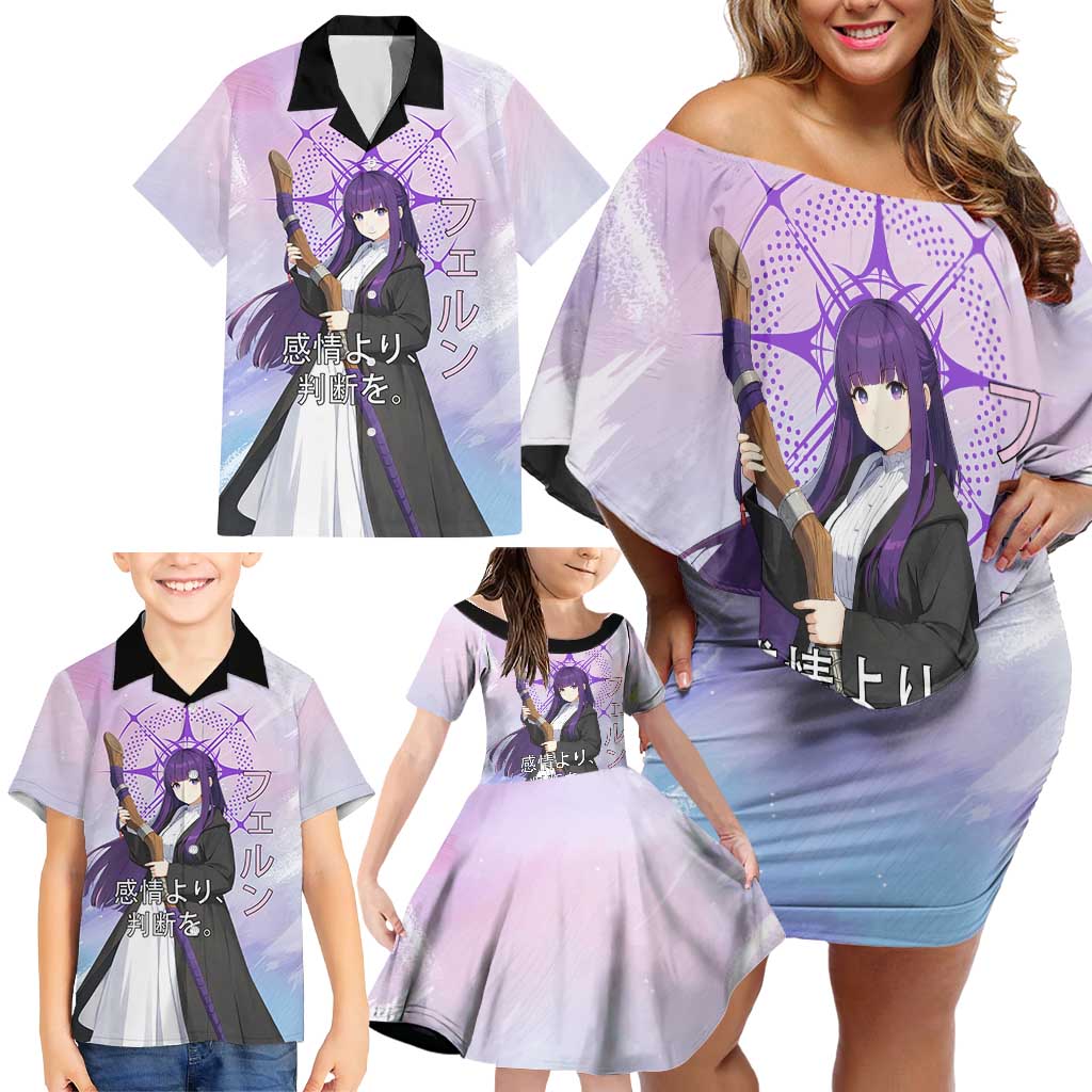 Fern Frieren Beyond Journey’s End Family Matching Off Shoulder Short Dress and Hawaiian Shirt Anime Pastel Aesthetic