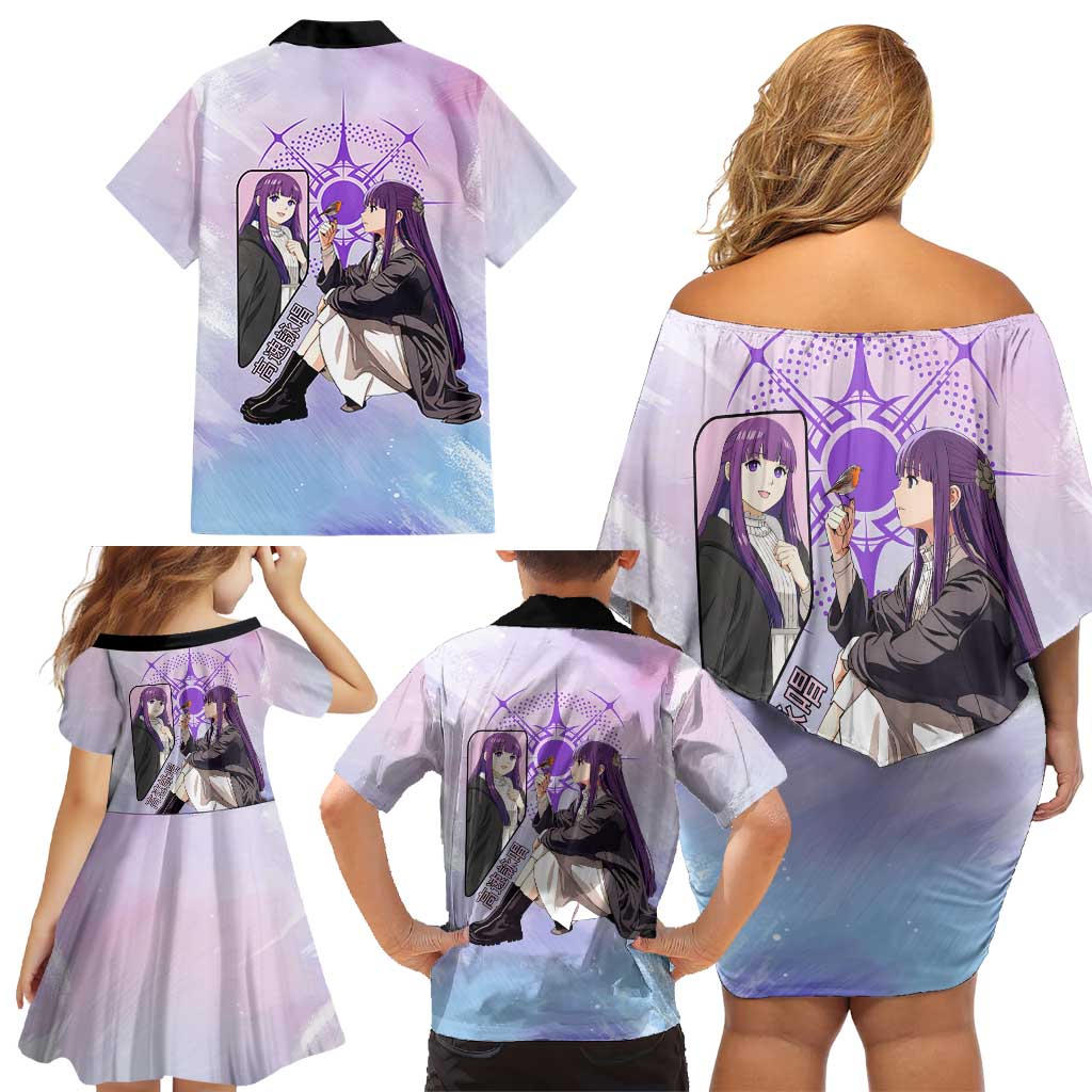 Fern Frieren Beyond Journey’s End Family Matching Off Shoulder Short Dress and Hawaiian Shirt Anime Pastel Aesthetic