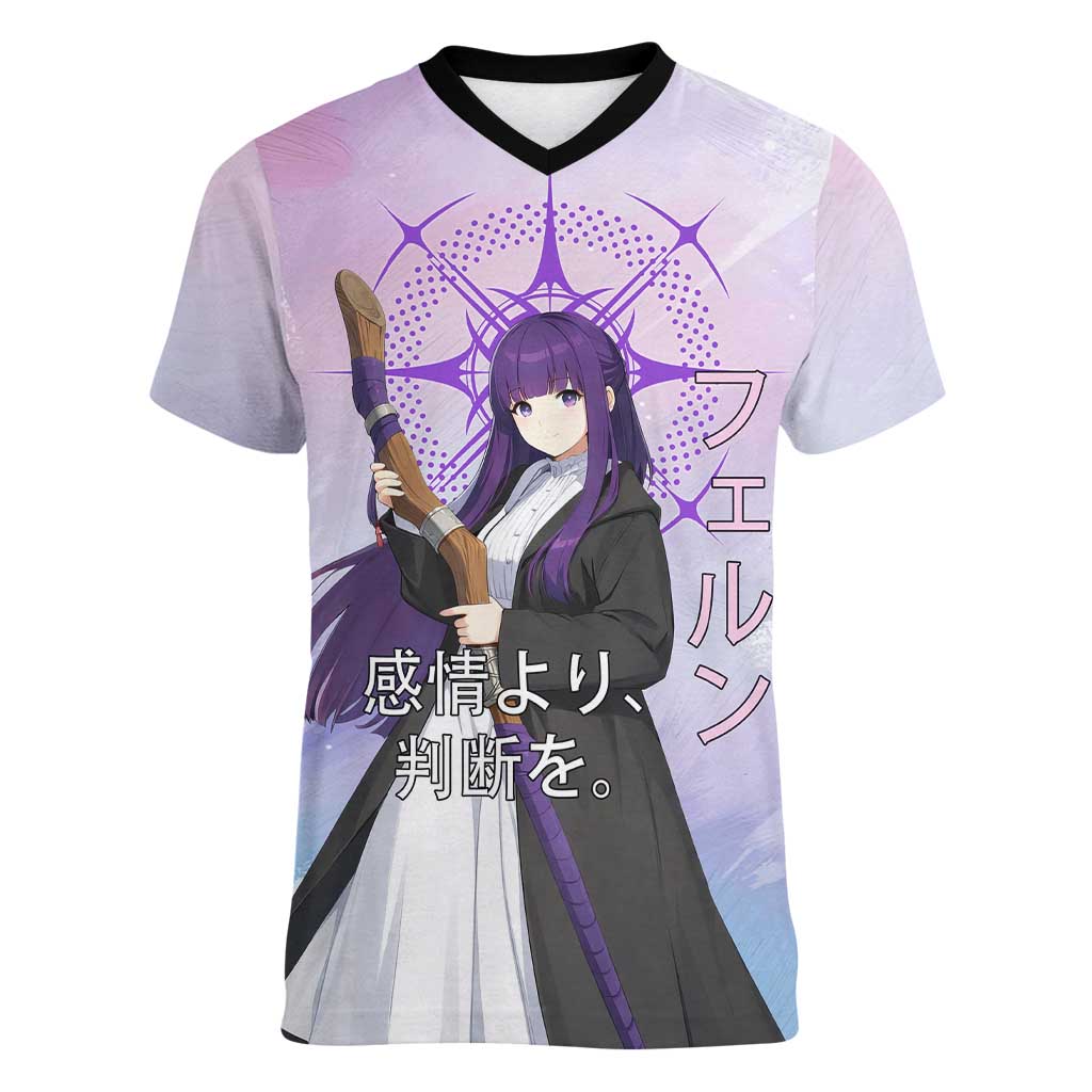 Fern Frieren Beyond Journey’s End Women V-Neck T-Shirt Anime Pastel Aesthetic
