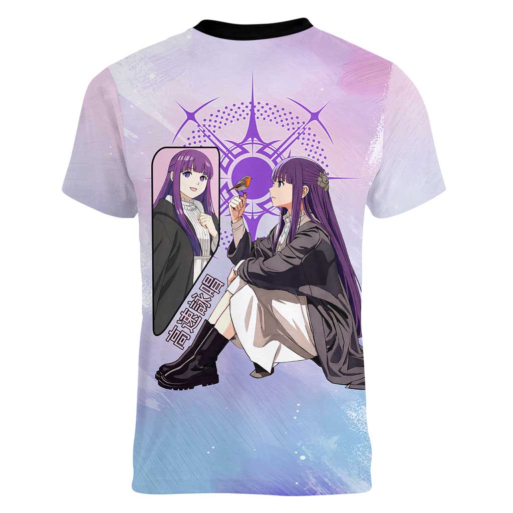Fern Frieren Beyond Journey’s End Women V-Neck T-Shirt Anime Pastel Aesthetic