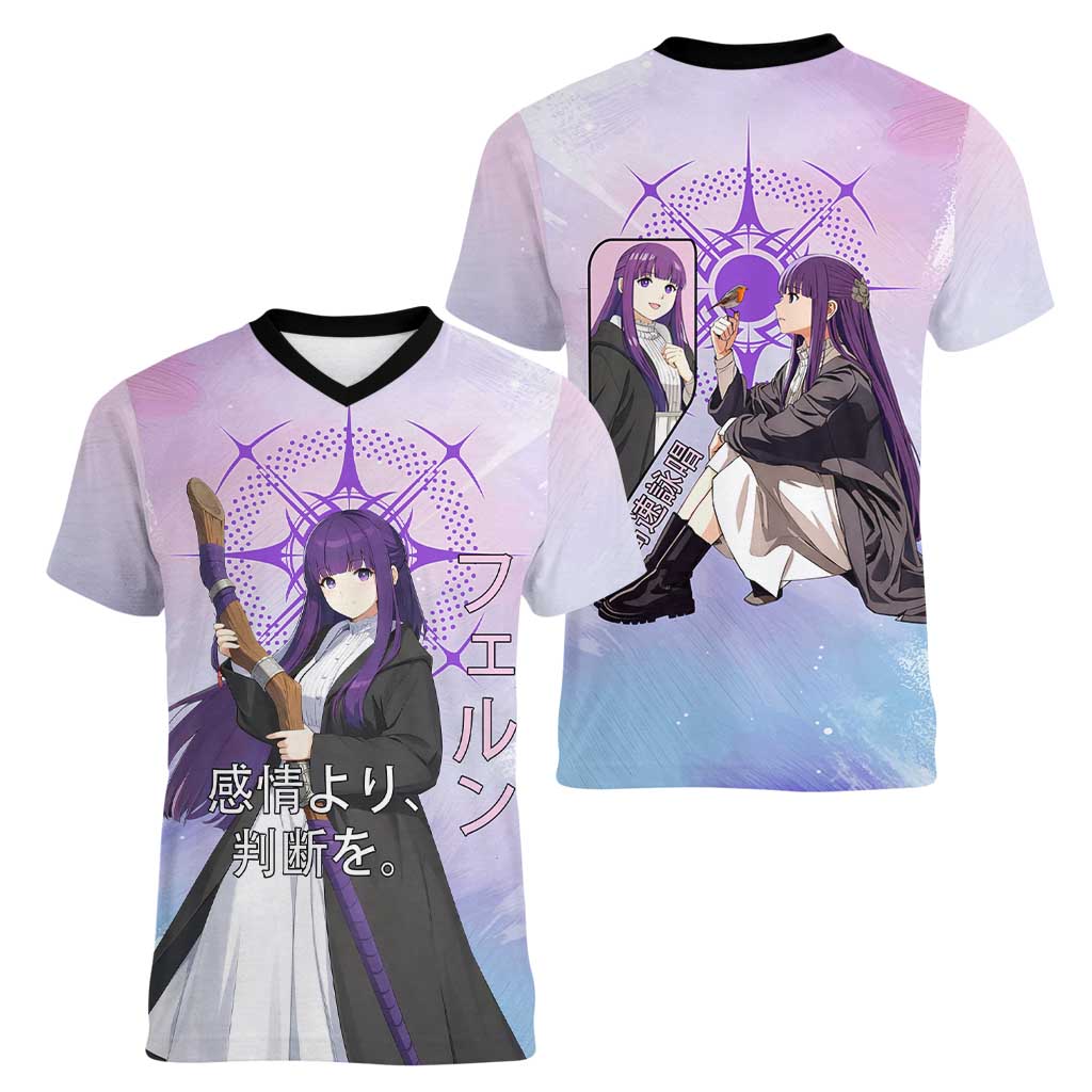 Fern Frieren Beyond Journey’s End Women V-Neck T-Shirt Anime Pastel Aesthetic
