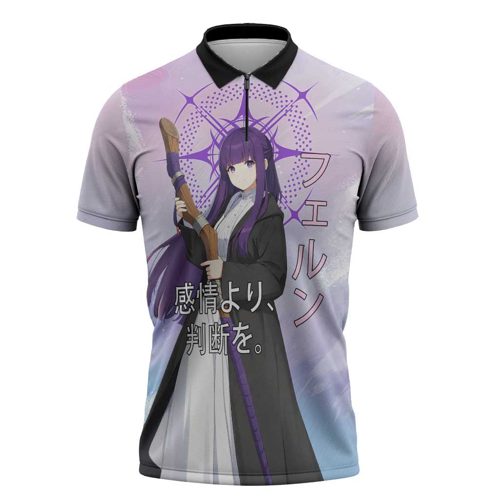 Fern Frieren Beyond Journey’s End Zipper Polo Shirt Anime Pastel Aesthetic