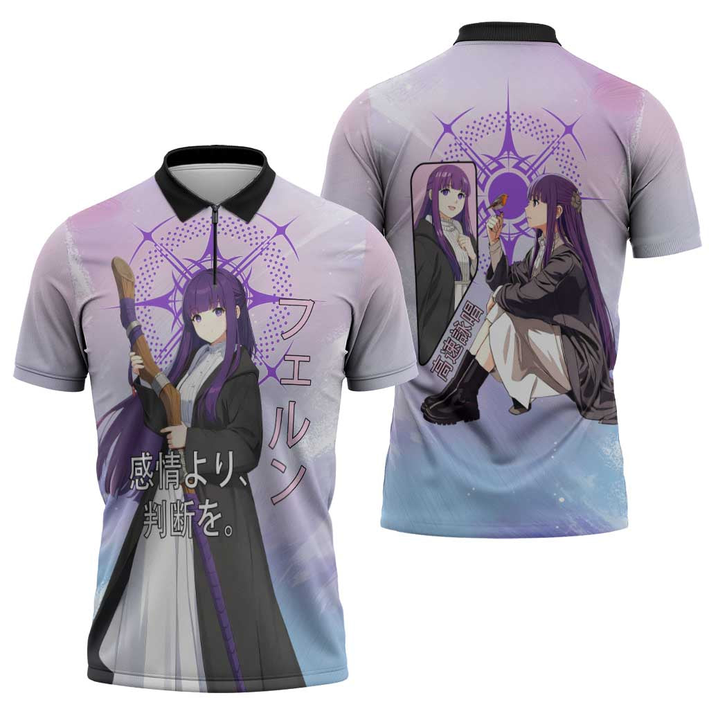Fern Frieren Beyond Journey’s End Zipper Polo Shirt Anime Pastel Aesthetic