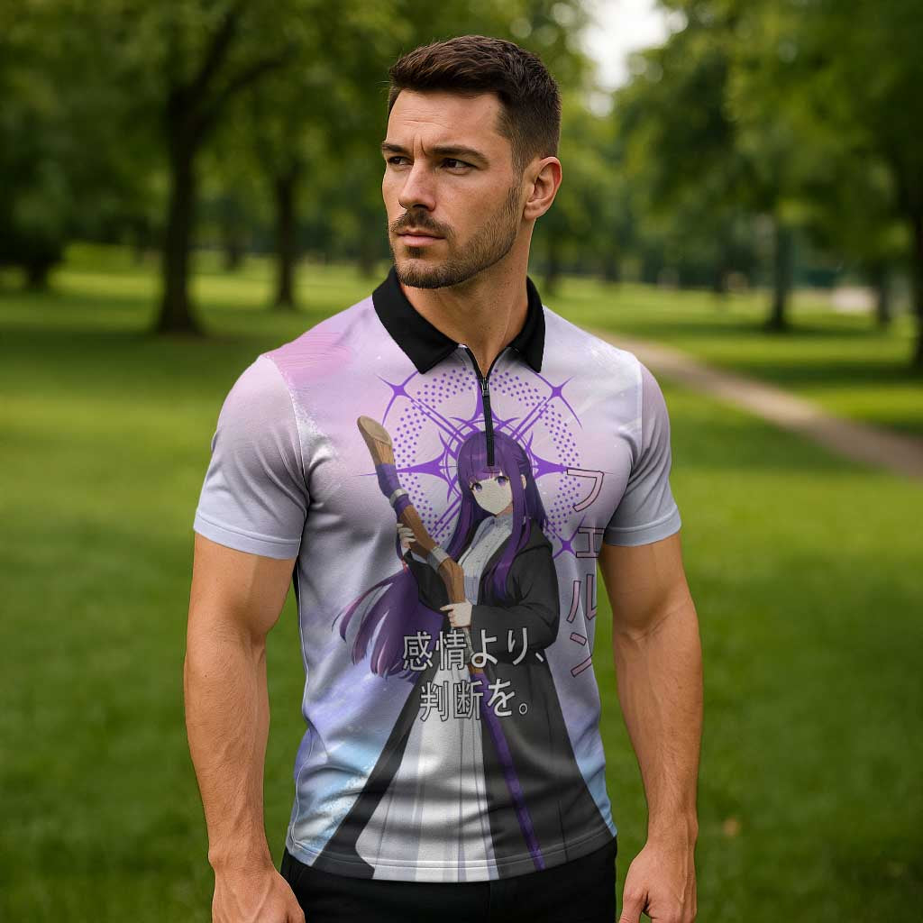 Fern Frieren Beyond Journey’s End Zipper Polo Shirt Anime Pastel Aesthetic