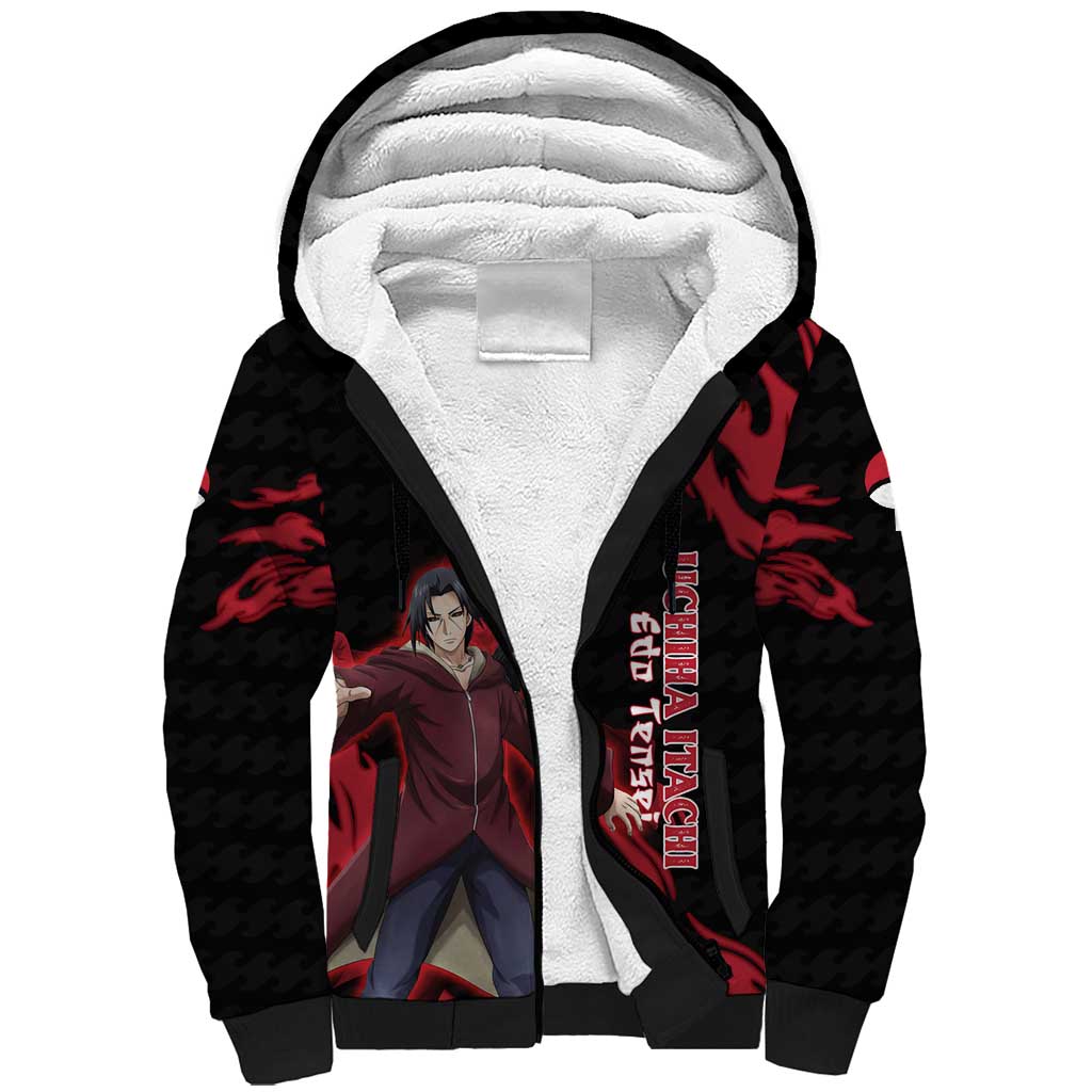 Uchiha Itachi Edo Tensei Naruto Sherpa Hoodie Crimson Flame Anime Resurrection Style