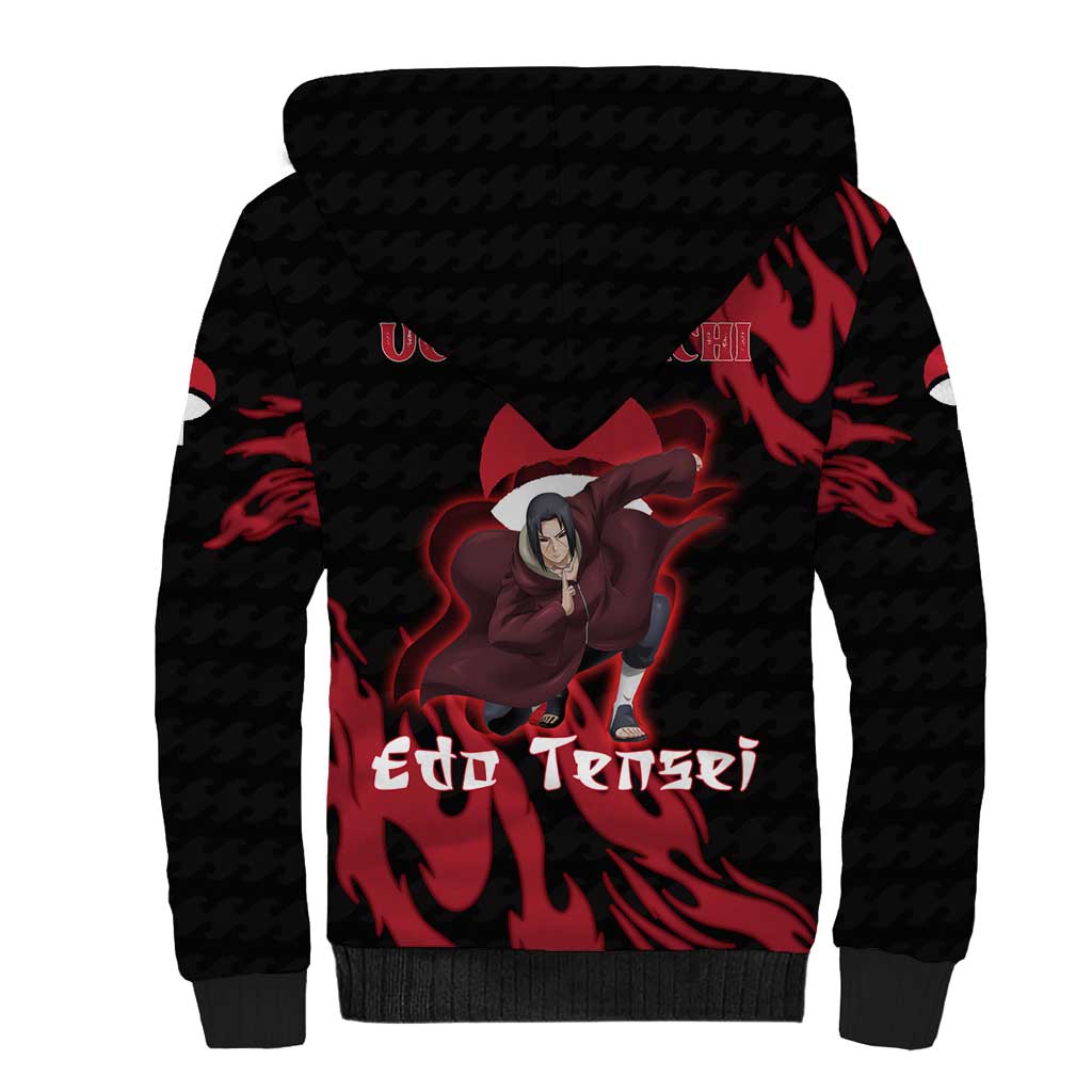 Uchiha Itachi Edo Tensei Naruto Sherpa Hoodie Crimson Flame Anime Resurrection Style