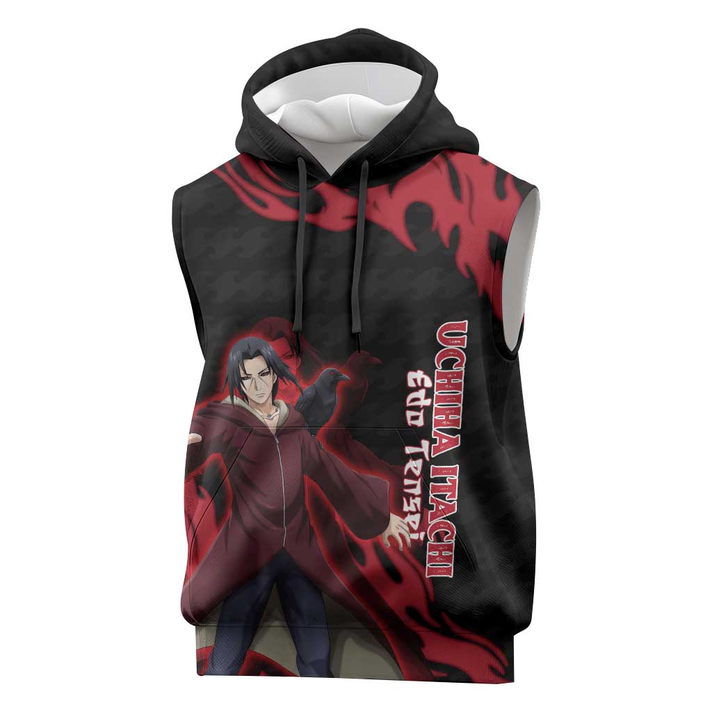 Uchiha Itachi Edo Tensei Naruto Sleeveless Hoodie Crimson Flame Anime Resurrection Style