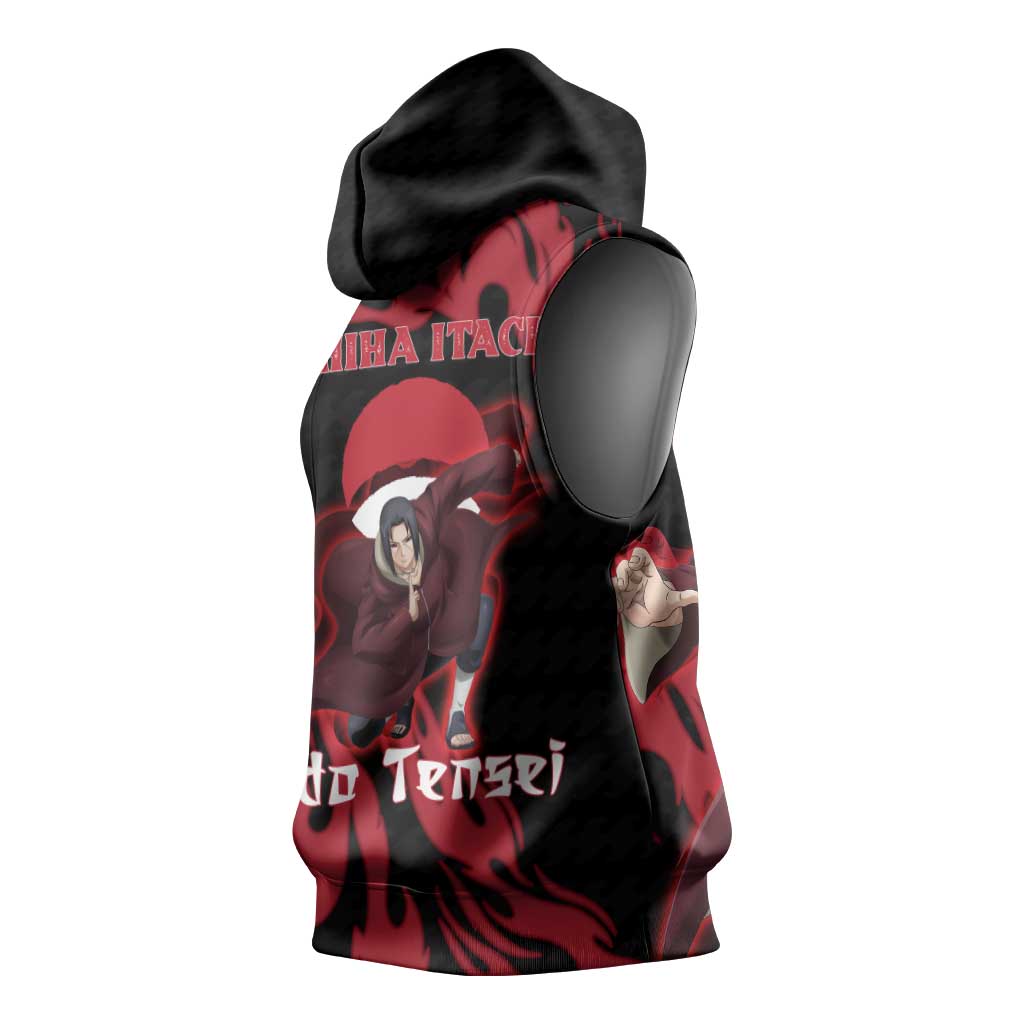 Uchiha Itachi Edo Tensei Naruto Sleeveless Hoodie Crimson Flame Anime Resurrection Style