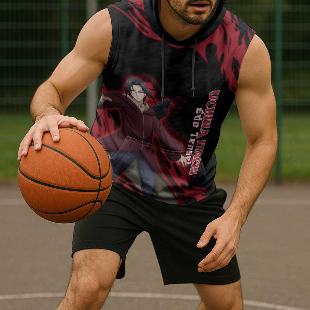 Uchiha Itachi Edo Tensei Naruto Sleeveless Hoodie Crimson Flame Anime Resurrection Style