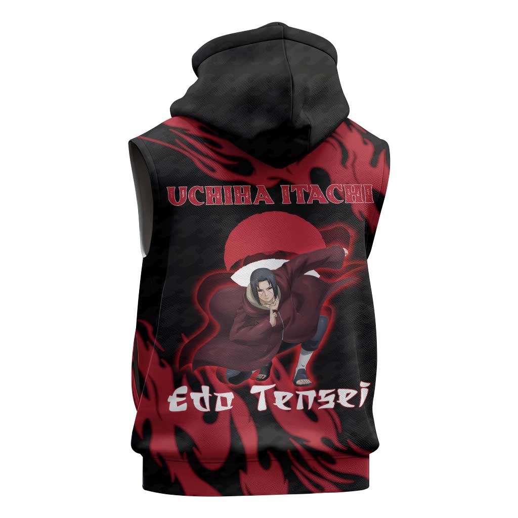 Uchiha Itachi Edo Tensei Naruto Sleeveless Zip Hoodie Crimson Flame Anime Resurrection Style