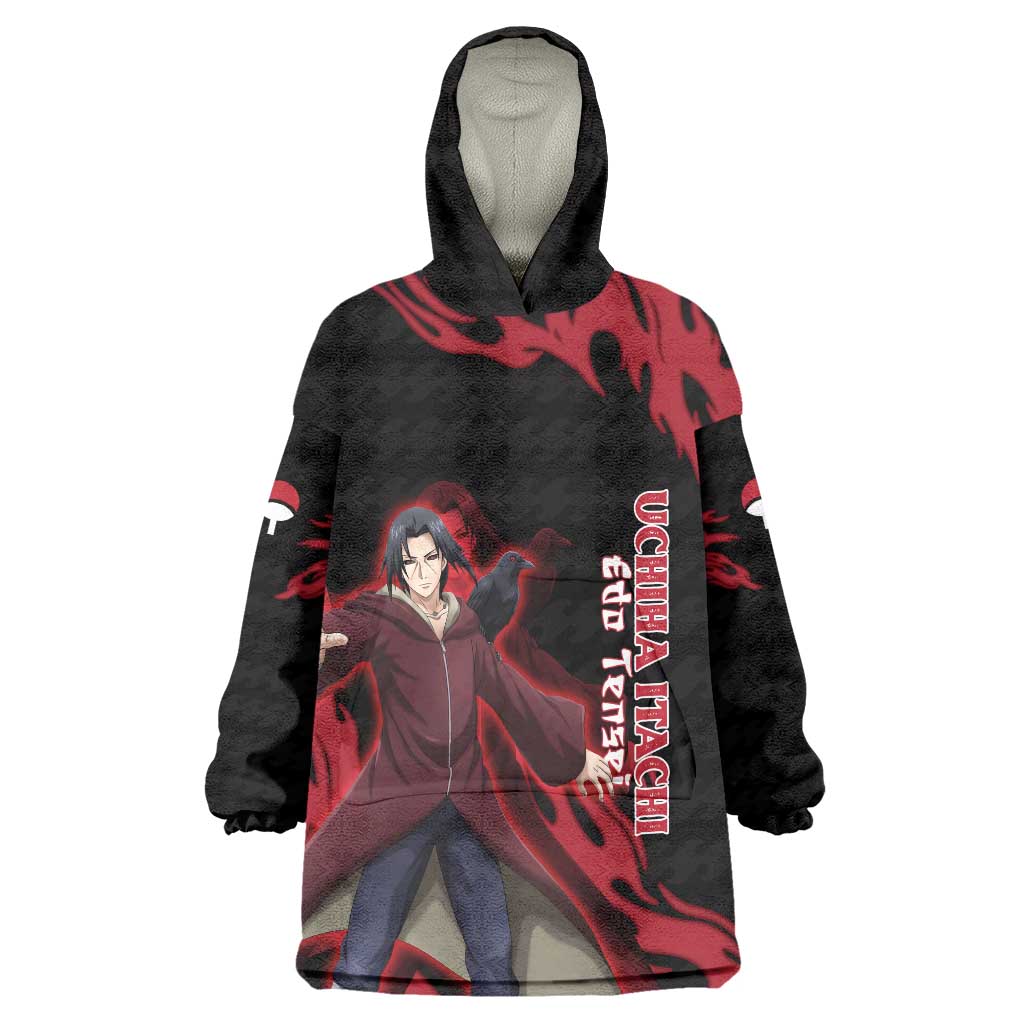 Uchiha Itachi Edo Tensei Naruto Wearable Blanket Hoodie Crimson Flame Anime Resurrection Style