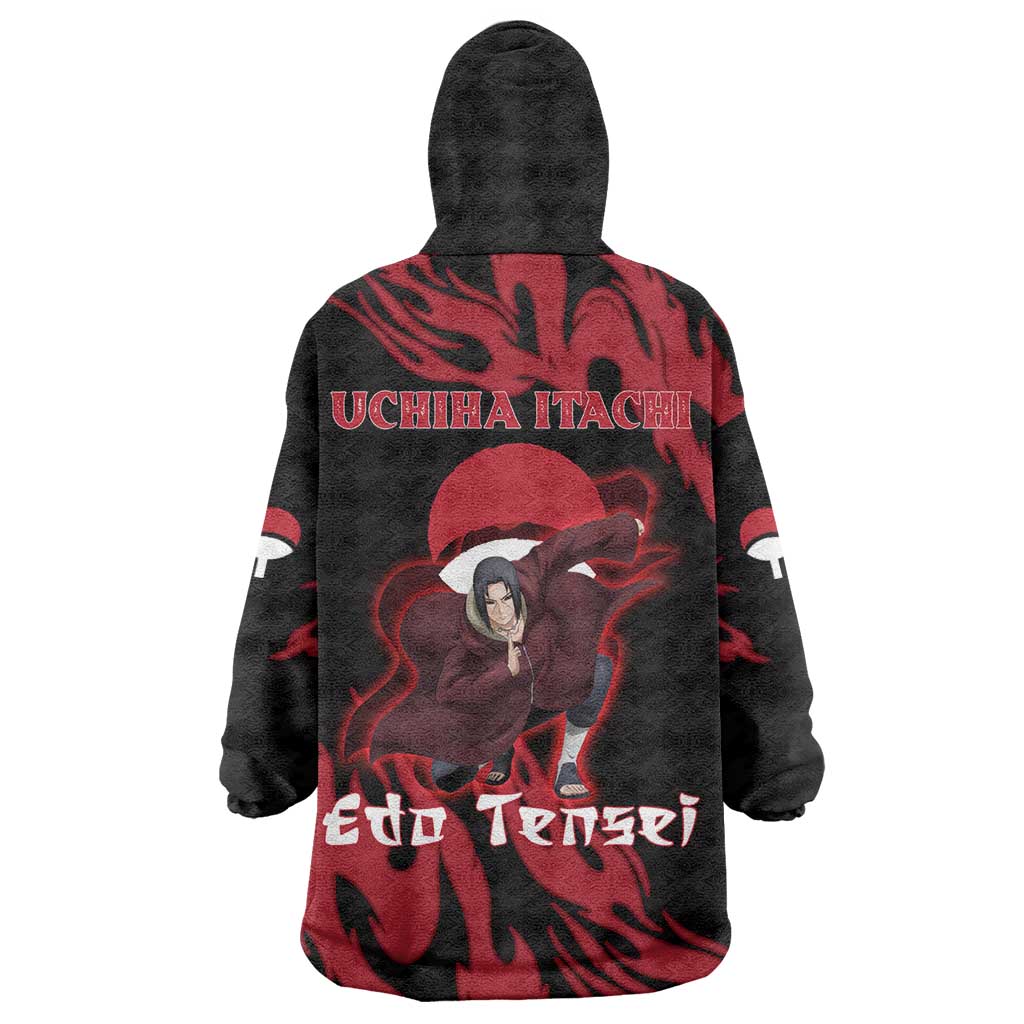 Uchiha Itachi Edo Tensei Naruto Wearable Blanket Hoodie Crimson Flame Anime Resurrection Style