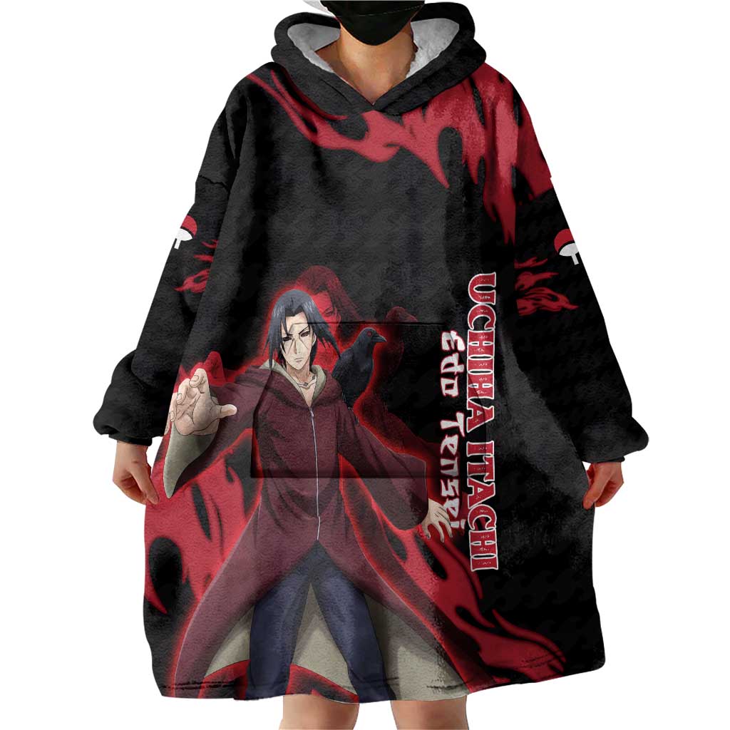 Uchiha Itachi Edo Tensei Naruto Wearable Blanket Hoodie Crimson Flame Anime Resurrection Style