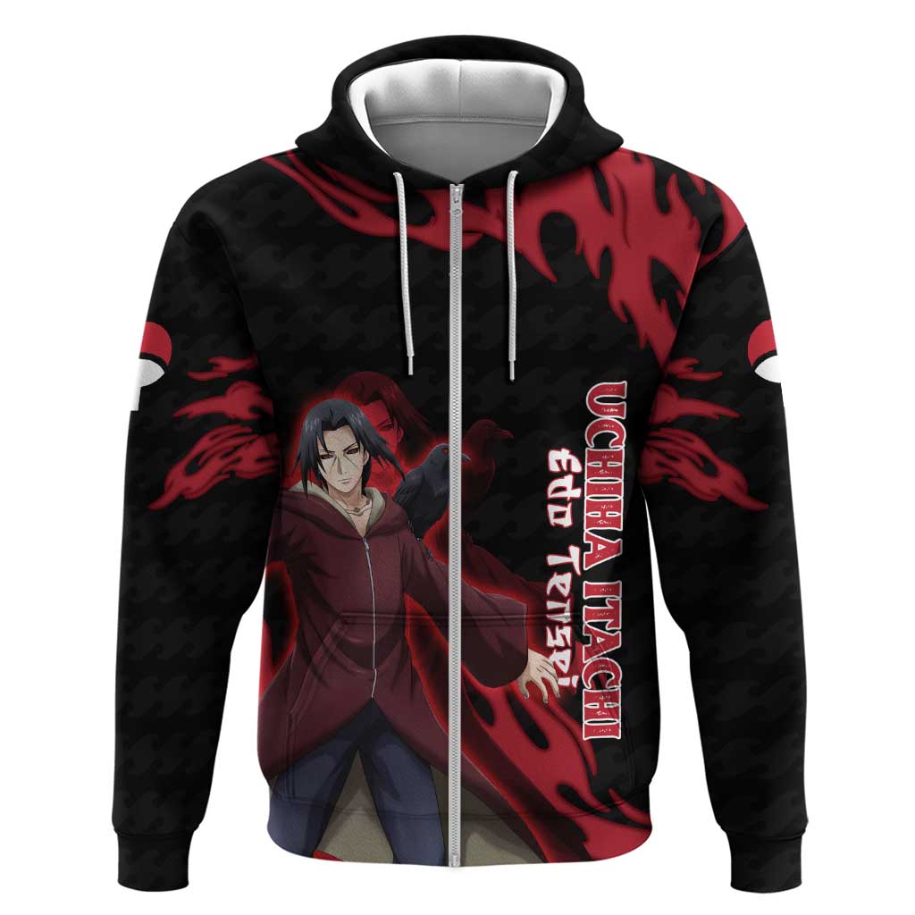 Uchiha Itachi Edo Tensei Naruto Zip Hoodie Crimson Flame Anime Resurrection Style