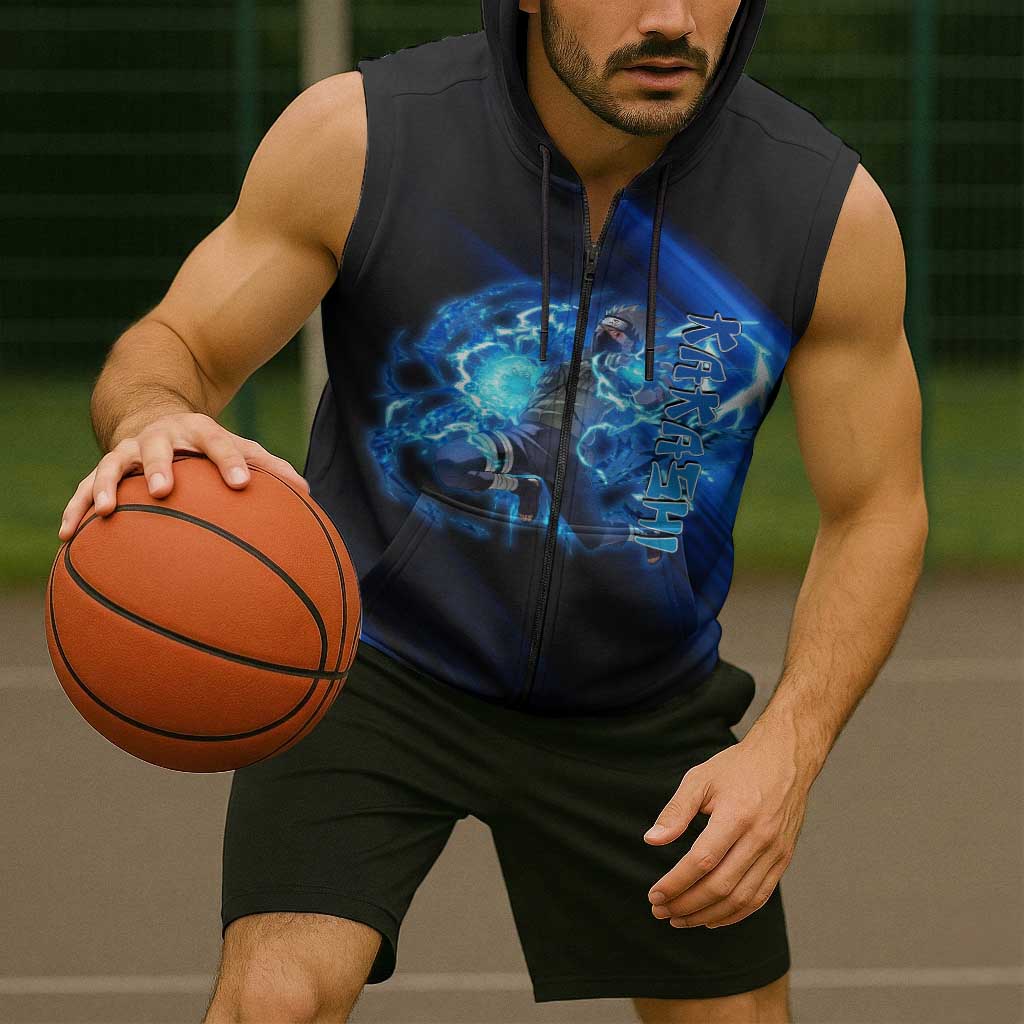 Kakashi Hatake Naruto Sleeveless Zip Hoodie Electric Surge Anime Motion Style