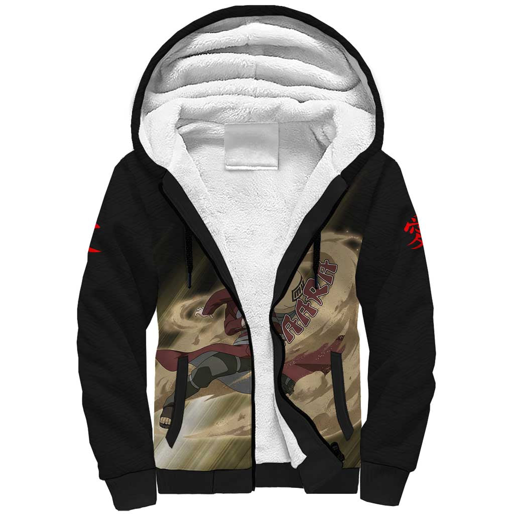 Gaara Naruto Sherpa Hoodie Sandstorm Anime Kanji Burst Style