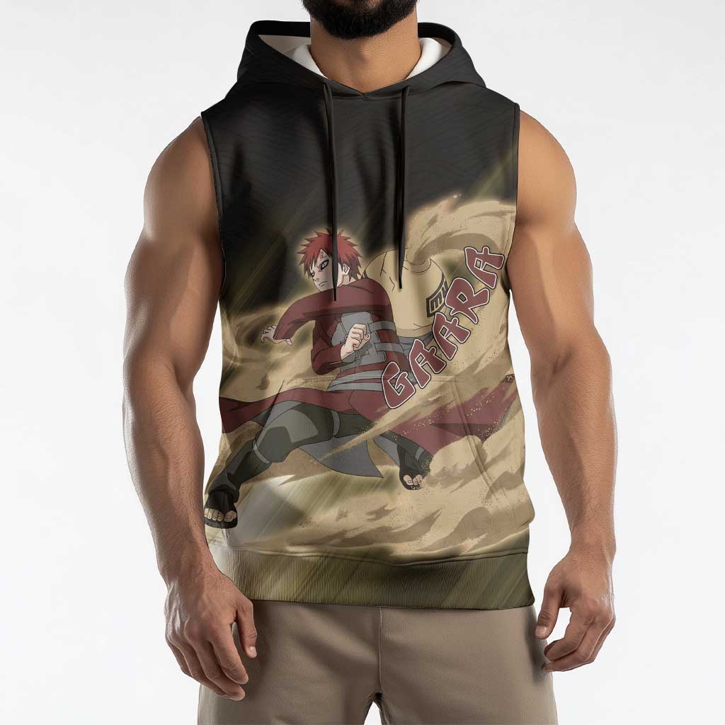 Gaara Naruto Sleeveless Hoodie Sandstorm Anime Kanji Burst Style