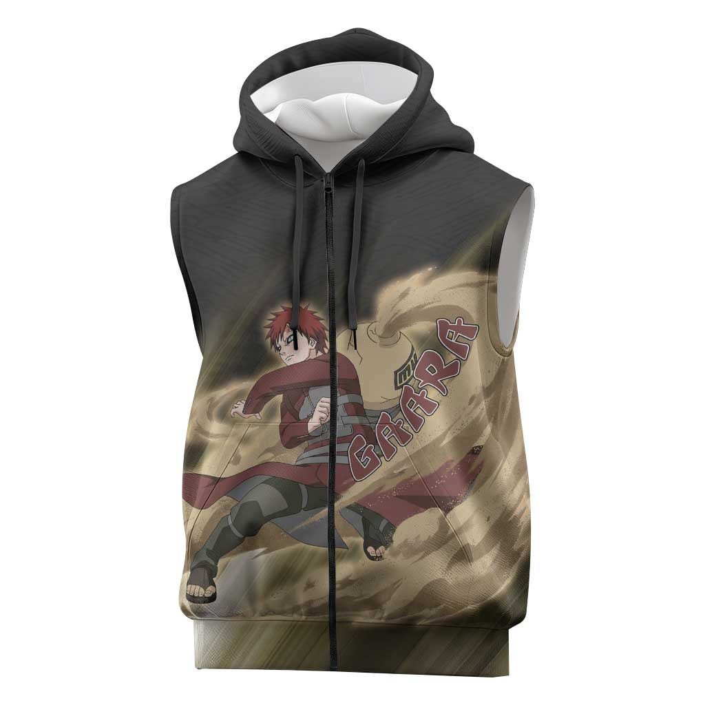Gaara Naruto Sleeveless Zip Hoodie Sandstorm Anime Kanji Burst Style