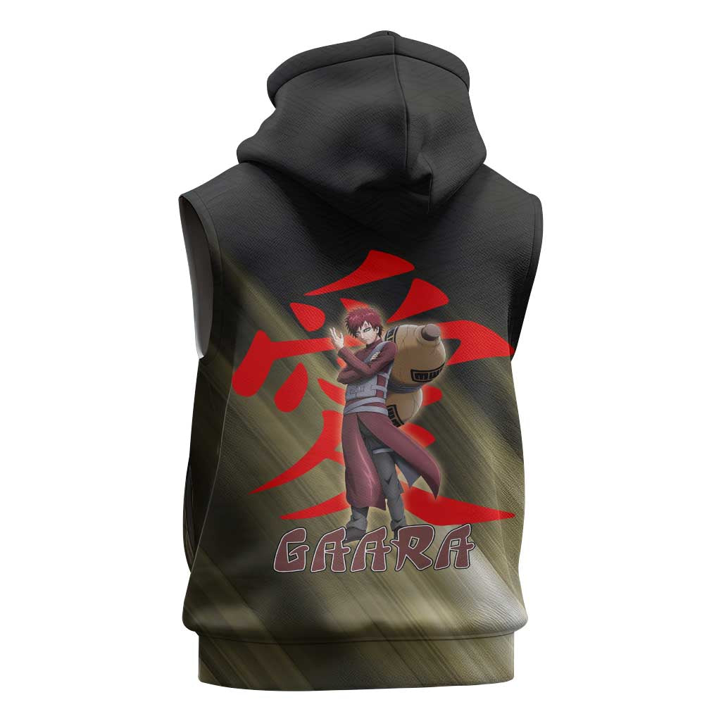 Gaara Naruto Sleeveless Zip Hoodie Sandstorm Anime Kanji Burst Style