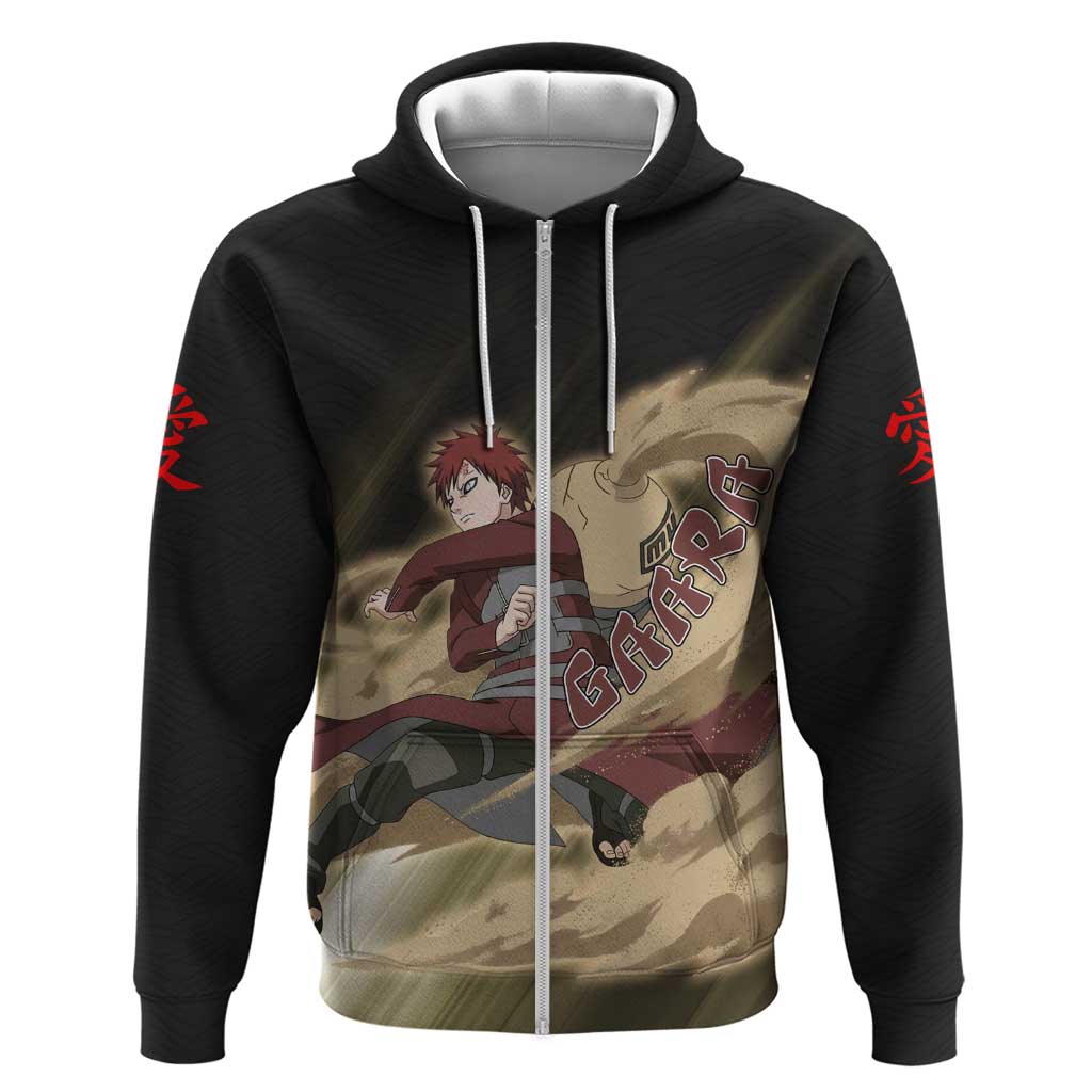 Gaara Naruto Zip Hoodie Sandstorm Anime Kanji Burst Style