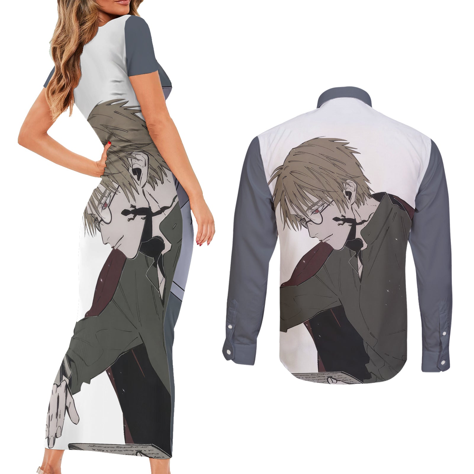 Shuuichi Natori Couples Matching Short Sleeve Bodycon Dress and Long Sleeve Button Shirt Natsume Yuujinchou
