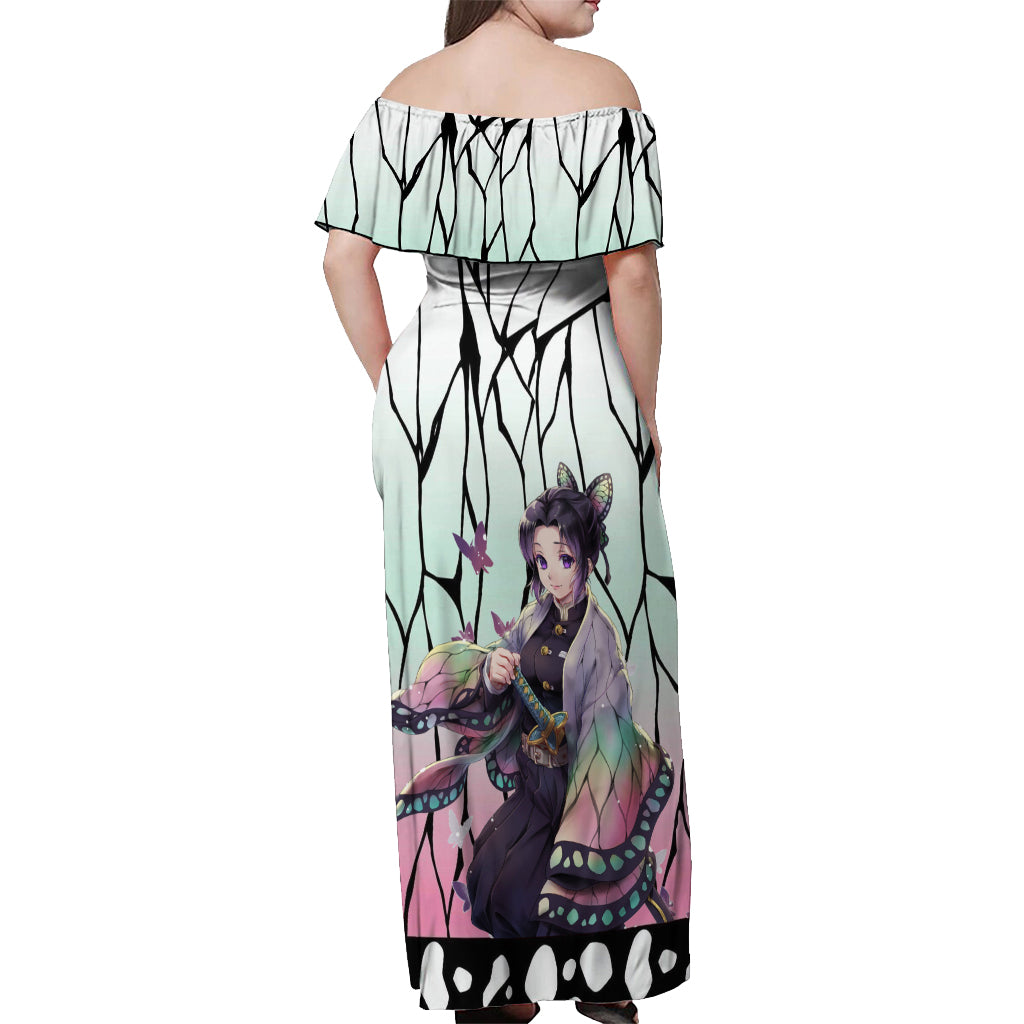 Shinobu Kocho - Demon Slayer Off Shoulder Maxi Dress Anime Style Art