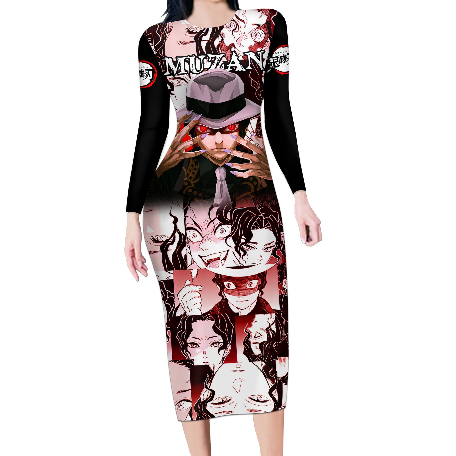 Muzan Kibutsuji Demon Slayer Long Sleeve Bodycon Dress Anime Mix Manga Style