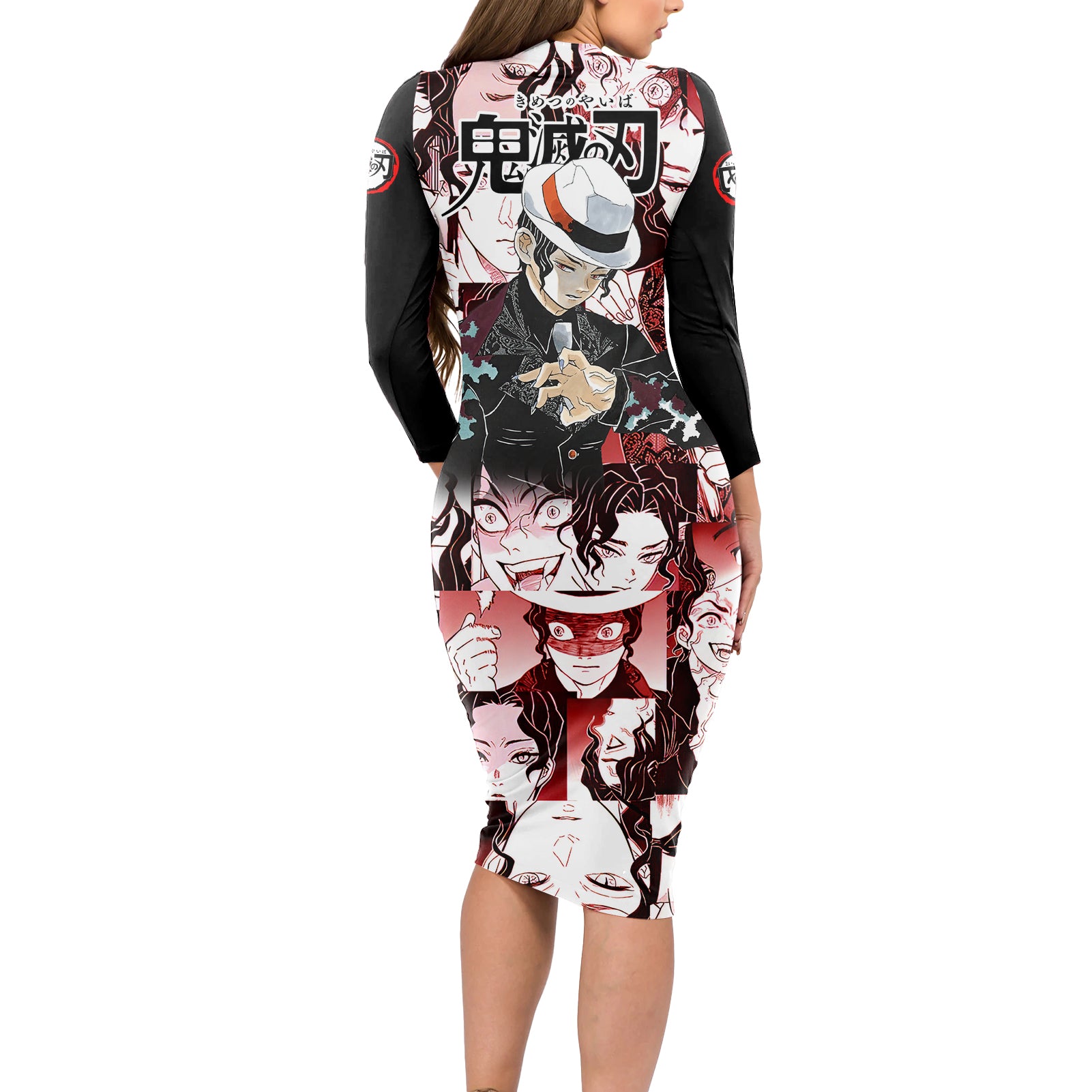 Muzan Kibutsuji Demon Slayer Long Sleeve Bodycon Dress Anime Mix Manga Style