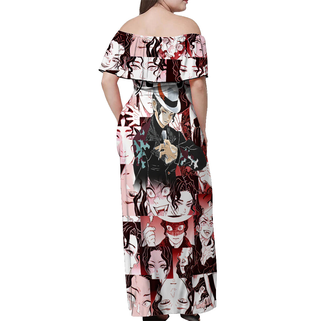 Muzan Kibutsuji Demon Slayer Off Shoulder Maxi Dress Anime Mix Manga Style
