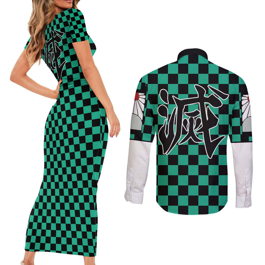 Kimetsu Tanjro Demon Slayer Couples Matching Short Sleeve Bodycon Dress and Long Sleeve Button Shirt Anime Style